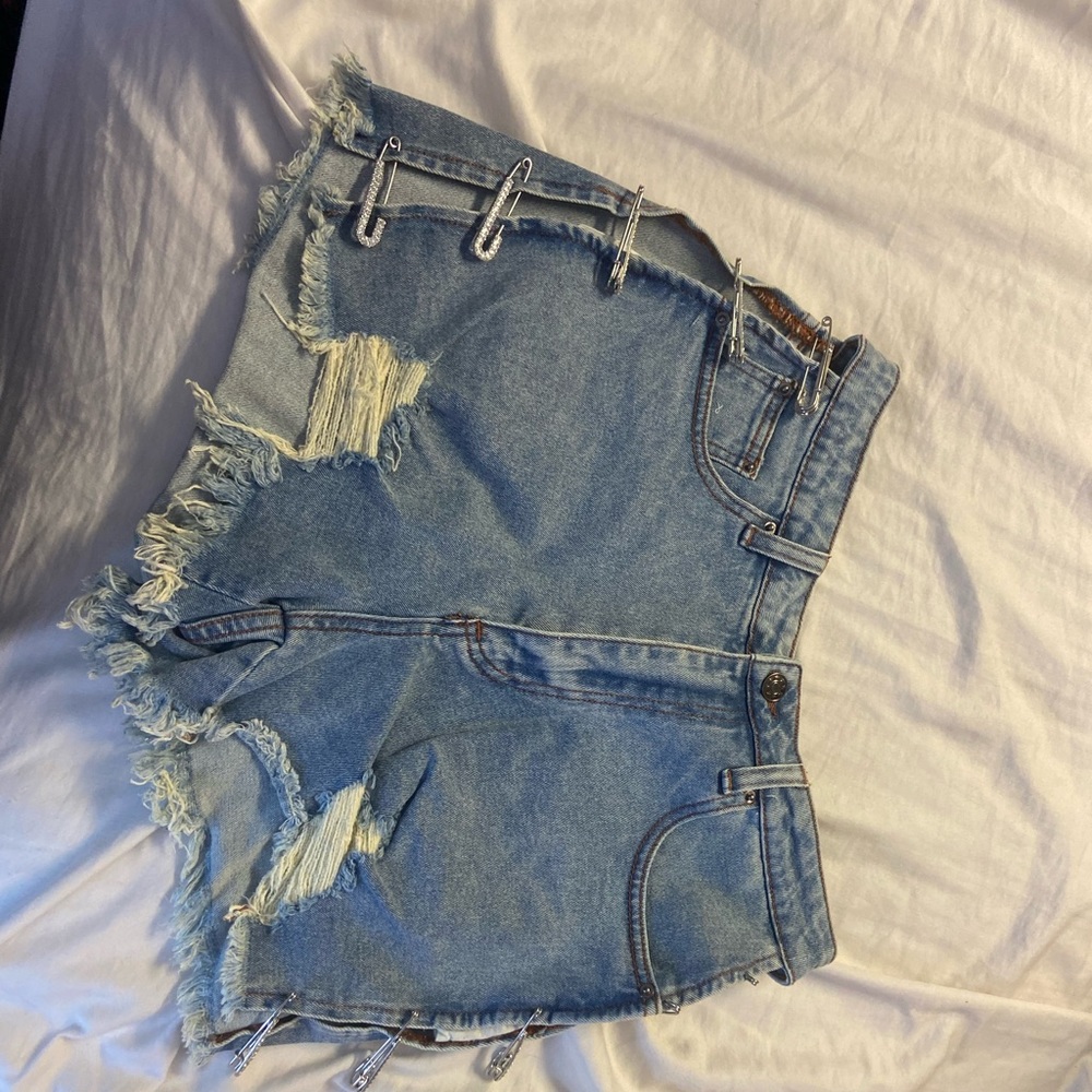 Rhinestone safety pin shorts